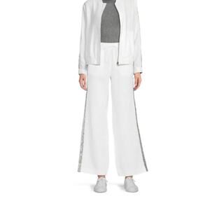 Saks Fifth Avenue 100% Linen White Pants with Silver Sequins NWT